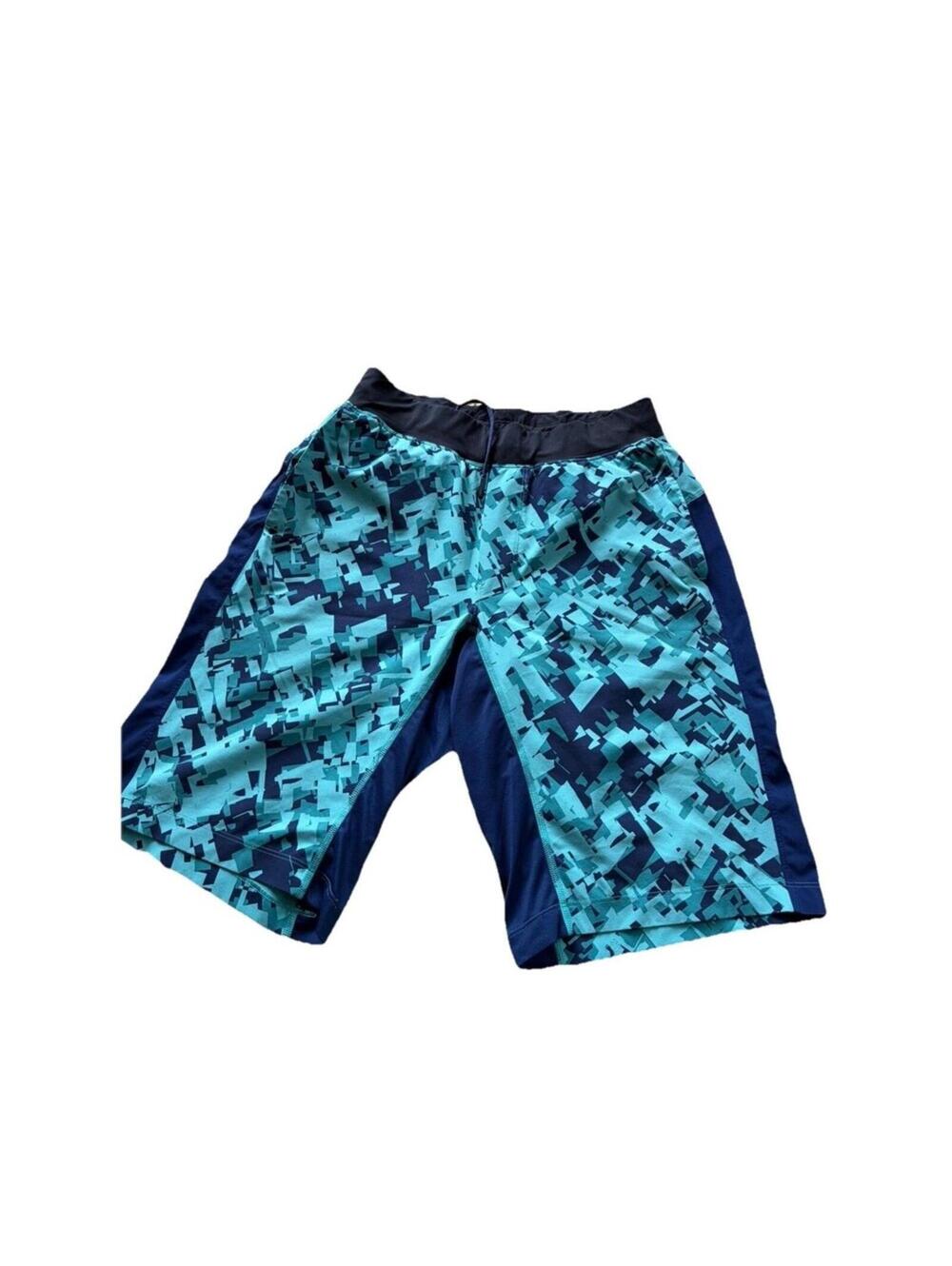 Lululemon Men’s Small T.H.E. Linerless Shorts Blue Teal Camo Geometric Pattern S